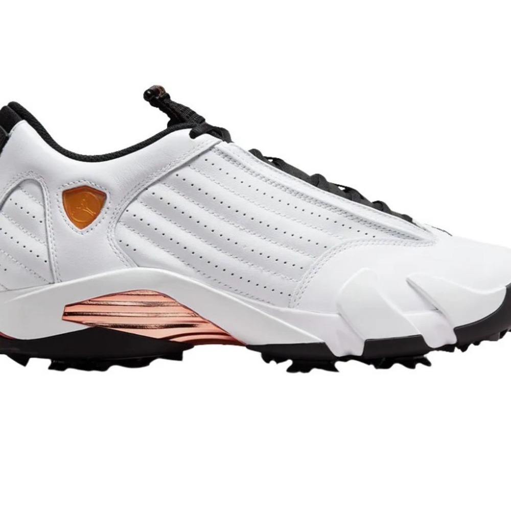 Jordan White and Black Athletic Shoes with Copper Details